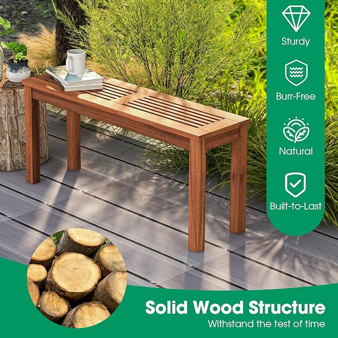 Tangkula Patio Wood Bench, 2-Person Solid Wood Bench with Slatted Seat, 39.5” Long Loveseat with Stable Wood Frame, Indoor Outdoor Dining Bench for Backyard, Poolside, Entryway (2)