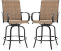 Giantex Set of 2 Swivel Outdoor Bar Stools, All-Weather Bar Height Patio Chairs, 330LBS Capacity, 360 Rotating Outside Bar Chairs with High Back Armrests, for Porch Yard Lawn Garden Pool (Brown)