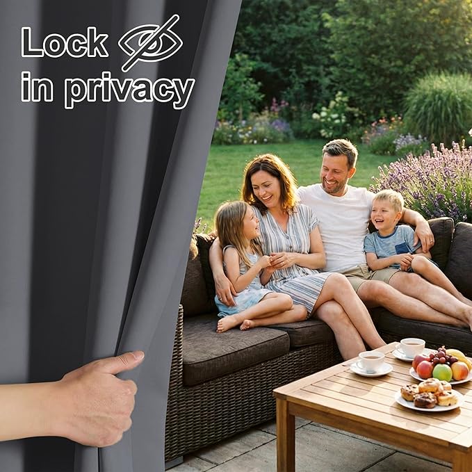 RYB HOME Extra Wide Outdoor Curtains for Patio Waterproof Heavy Duty Thermal Insulated in Summer Full Coverage Privacy for Porch, Cabana & Pool, W150 x L95, Grey, 1 Panel