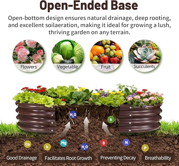 GOOZOO 2PC Galvanized Planter Raised Garden Bed, 4x2x1ft Raised Garden Bed Kit for Gardening Outdoor, Oval Metal Land Planter Box for Vegetables, Fruits, Flowers（Brown）