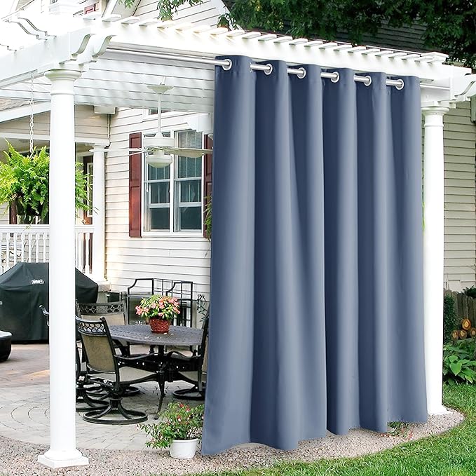 RYB HOME Outdoor Curtains for Patio Waterproof Block Sunlight Thermal Insulated Privacy Assured Thick Outside Curtains for Porch, Gazebo, Pergola, W84" x L108", Stone Blue, 1 Panel