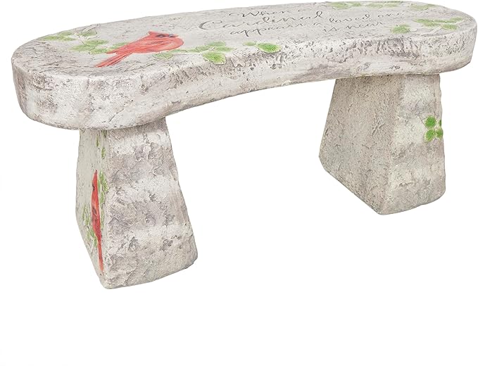 Alpine Corporation 37" Long Outdoor Memorial Bench with Sentiment When A Cardinal Appears, A Loved One is Near Garden Furnitures - Dirty White