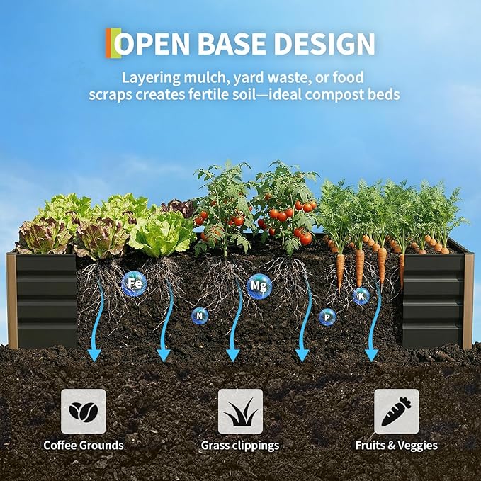 Garvee Commercial Aluminum Raised Garden Bed 8' x 3.5' x 16", Extra Large Open-Bottom Planter Box Kit for High Yield Vegetables, with Rounded Safety Corners & Anti-Cut Trim, Gray