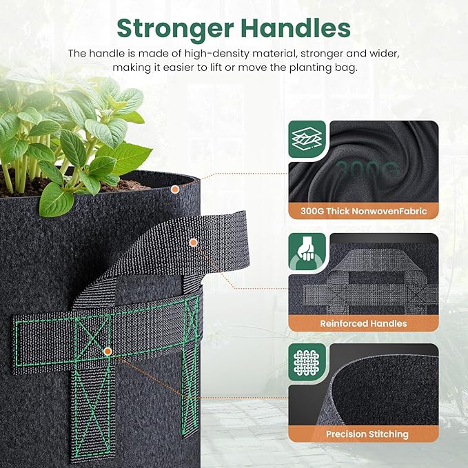 10 Pack 20 Gallon Grow Bags, Thickened Nonwoven Fabric Planter Pots with Handles, Heavy Duty 300G Garden Pots for Tomato, Potato and Vegetable