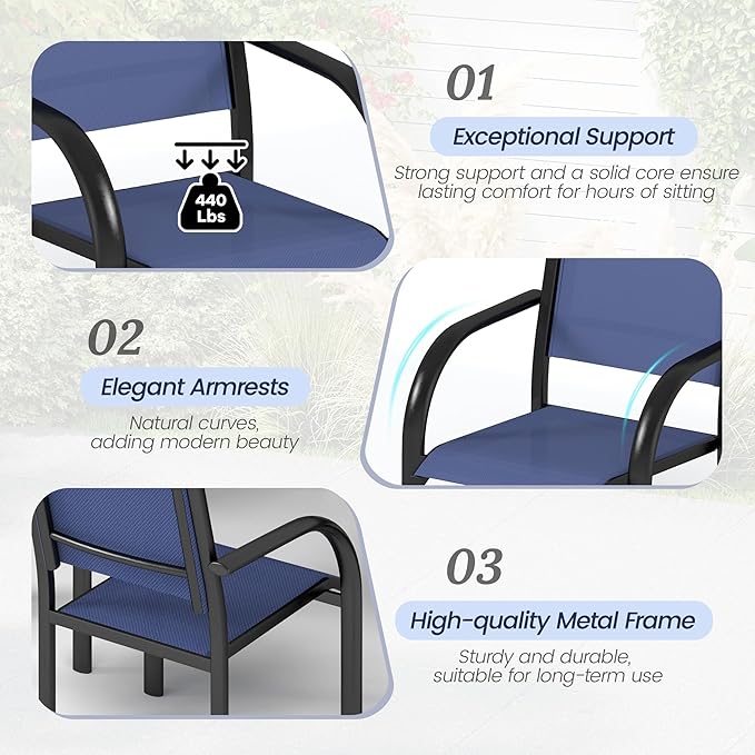 7-Piece Outdoor Patio Dining Set for 6, 59” Table with 4 Textilene Dining Chairs & 2 Swivel Chairs, Patio Furniture Set with Durable Metal Frame for Backyard Garden, Deck, and Poolside (Blue)