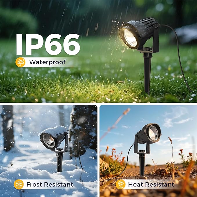 L LOHAS LED 5W Low Voltage Landscape Lighting, Christmas Outdoor Spot Lights with Connectors, 12V 24V IP66 Waterproof 3000K Warm White Plug in Spotlights for Yard, Garden, Pathway, House (12 Pack)