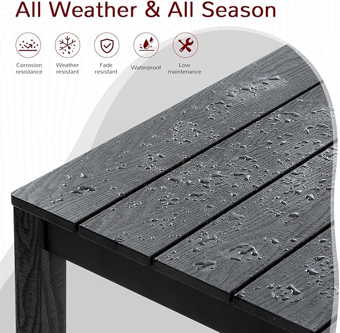 Stoog 5 Pieces Patio Dining Sets, All-Weather HIPS Material & Aluminum Frame Dining Table with Umbrella Hole, Outdoor Dining Table for 4, Never Rot or Fade, Black