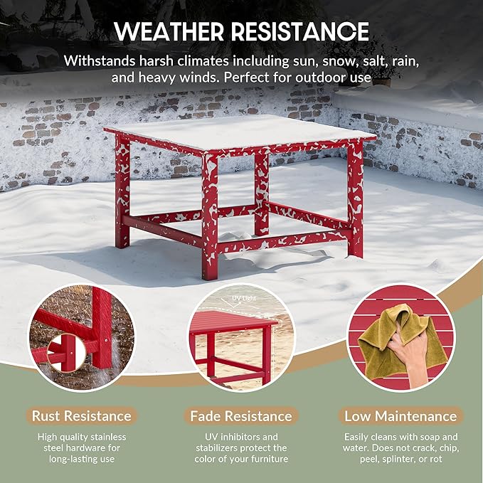 WestinTrends Malibu Low Outdoor HDPE Square Patio Coffee Table, Red