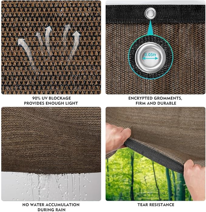 90% Shade Cloth Sun Shade Fabric Privacy Screen Shade Cover for Patio Garden Pergola Shade Cover Canopy with Gromments