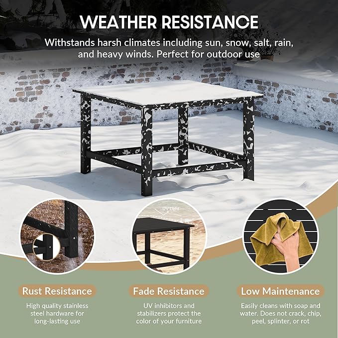 WestinTrends Malibu Low Outdoor HDPE Square Patio Coffee Table, Black