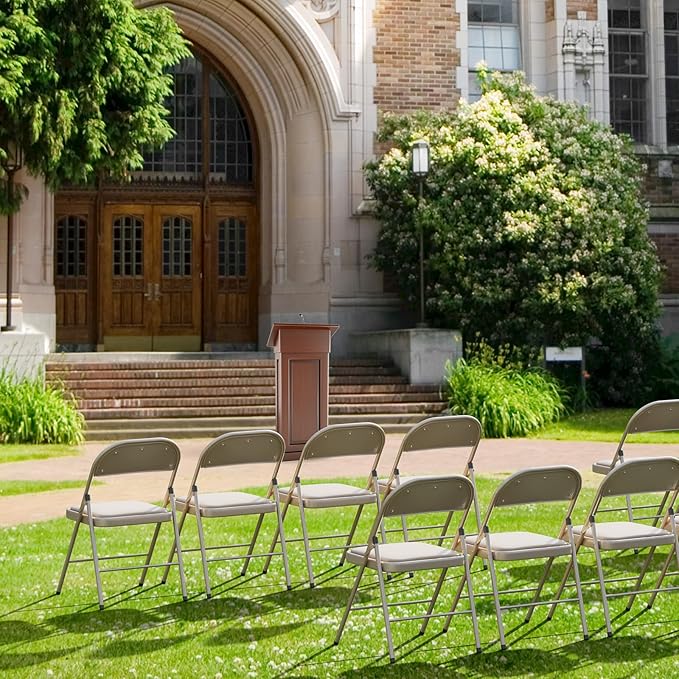 VINGLI 6 Pack Folding Chairs with Padded Seats, Metal Frame with Pu Leather Seat & Back, Capacity 350 lbs, Set of 6, Khaki