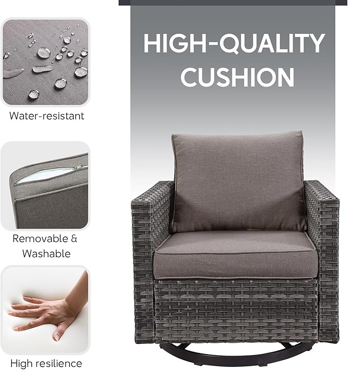 Belord Patio Sectional Furniture Set with Coffee Table: 8 Pieces Wicker Patio Conversation Set with L Shaped Sofa, Outdoor Swivel Glider Rocker, Rattan Ottomans, Removable
