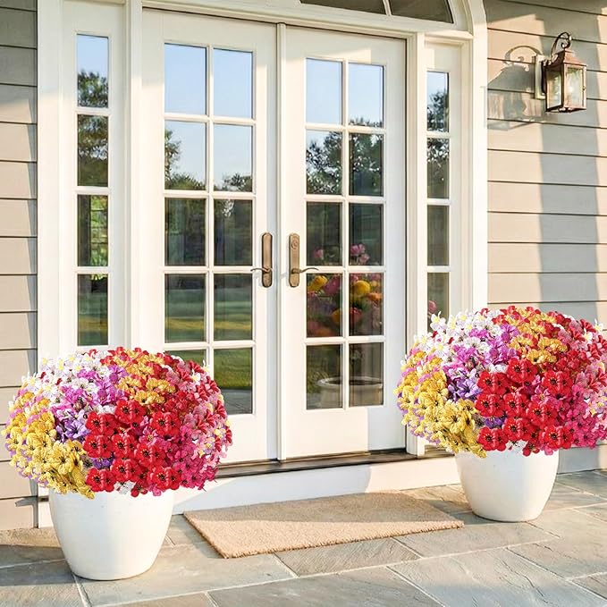 60 Pack Artificial Flowers Outdoor, Faux Silk Flowers for Outdoors Outside Front Porch Hanging Planter Window Box Garden Decoration(Mixed)