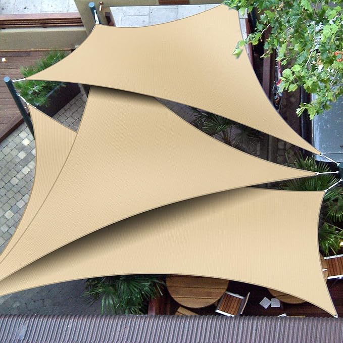 Patio Paradise 15' x 15' x 15' Sun Shade Sail Triangle Canopy Shade Cloth Fabric Sunlight Block Patio Pergola Cover HDPE Deck Awning for Outdoor Backyard Roof Shading, Sand