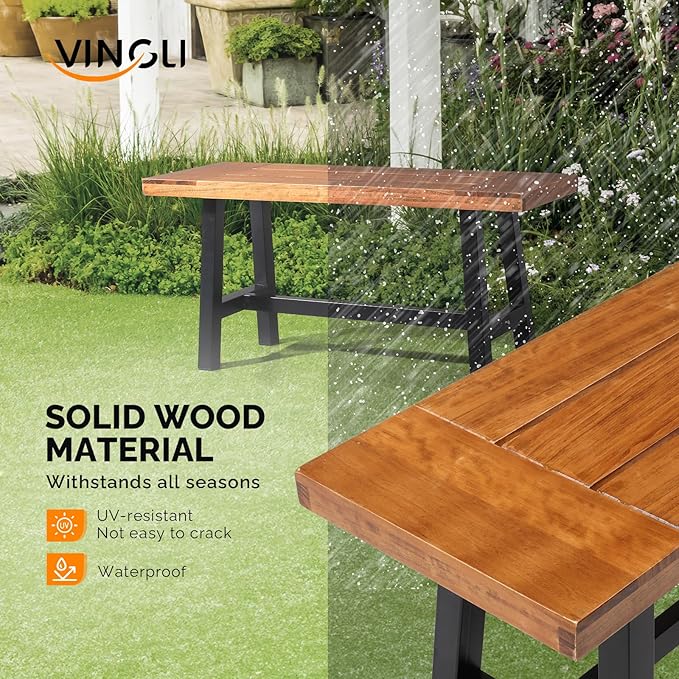 VINGLI Outdoor Bench with Metal Legs Rustic, Wood Dining Bench Indoor Outdoor Porch Benches for Yard Garden Dining (40in)