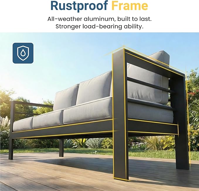 Wisteria Lane Aluminum Patio Furniture Set for All Weather, Oversized Metal Outdoor Furniture Set with 27.5" Deep Seat and 10" Back Cushion, Patio Conversation Sets with Wide armrest, Light Gray