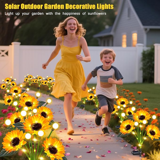 6 Pack Sunflower with Firefly Lights,Solar Lights Outdoor Garden Decor,Solar Flowers Lights Waterproof,Sunflowers Birthday Gifts for Mom Women,Decorative Stakes Fairy Lights for Yard Patio Lawn