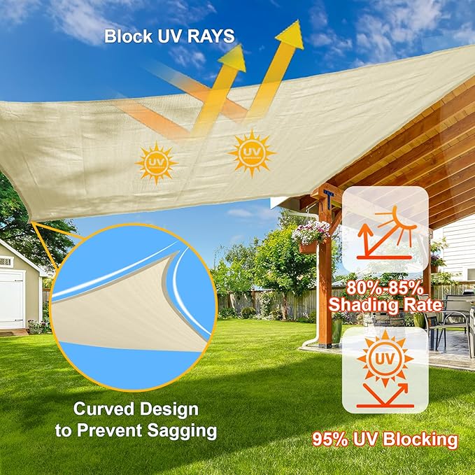 SUNLAX Sun Shade Sail 10' x 10' Butter Cream Rectangle Canopy Sail Shade Cover UV Block Permeable Sunshade Outdoor for Patio Backyard (We Make Custom Size)