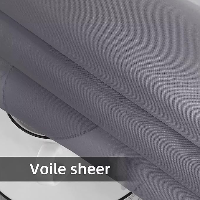 SpaceDresser Waterproof Outdoor Sheer Curtains for Patio - 4 Panels Rod Pocket Indoor Voile Sheer Curtain for Living Room,52W x 120L inch,Grey