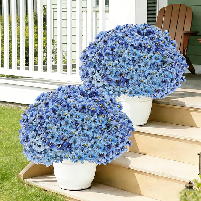 22 Pack Artificial Flowers Outdoor Fake Plants, Faux Flowers UV Resistant with Plastic Plants, Faux Silk Flowers for Outdoors Outside Front Porch Hanging Planter Window Box Garden Decoration(Blue)