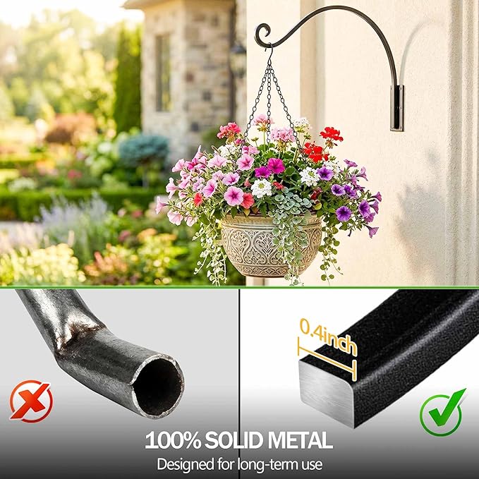 Qiang Ni Heavy-Duty Plant Hanger Outdoor: 16-Inch 80 lbs Hanging Plant Hooks for Outside Baskets - 2 Pieces Wall Mount Plant Bracket for Bird Feeder