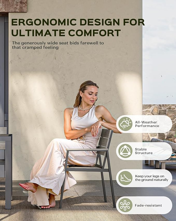 5-Piece Outdoor Dining Set, Aluminum Dining Table Set for 4, Patio Table and Chairs Set with Umbrella Hole, All Weather HDPS Outdoor Table and Chairs for 4 (Gray)
