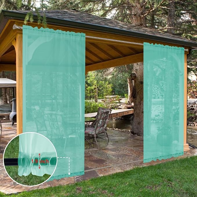 SpaceDresser Waterproof Outdoor Sheer Curtains for Patio - 2 Panels Rod Pocket Indoor Voile Sheer Curtain for Living Room,52W x 120L inch,Turquoise