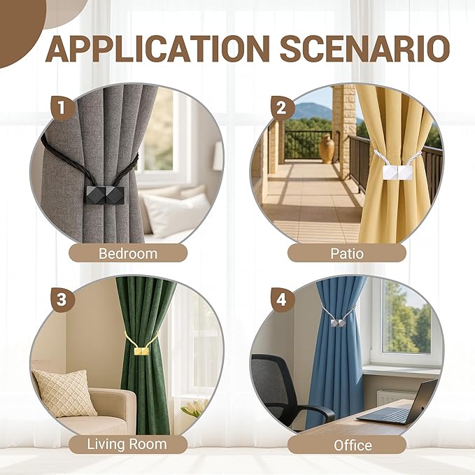Hion Magnetic Curtain Tiebacks Golden 6 Pack, Curtain Tiebacks Buckles Holdbacks Holders Hooks Clip for Home Bedroom Office Decorative Thick or Thin Curtain
