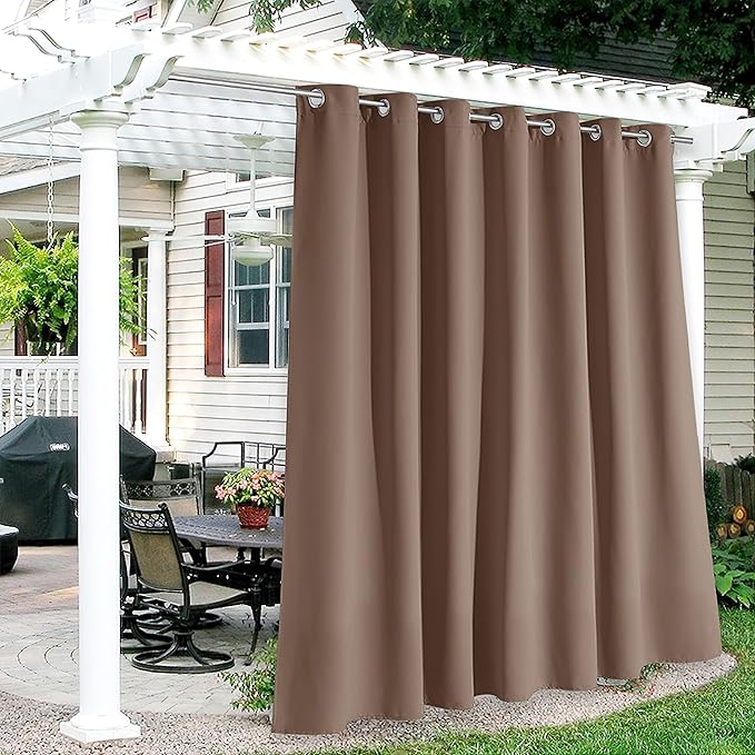 RYB HOME Extra Wide Outdoor Curtains for Patio Waterproof Heavy Duty Thermal Insulated in Summer Full Coverage Privacy for Gazebo, Cabana & Pergola, W100" x L120", Mocha, 1 Panel
