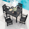 Stoog 5 Pieces Patio Dining Sets, All-Weather HIPS Material & Aluminum Frame Dining Table with Umbrella Hole, Outdoor Dining Table for 4, Never Rot or Fade, Black