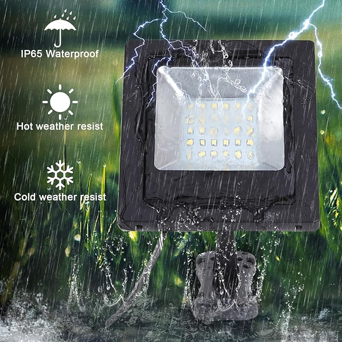 Solar Lights Outdoor Waterproof with 16FT Cord Dusk to Dawn 4400mAh LED Flood Light 6000K Security Lighting for Outside, Flag Pole, Porch, Shed (White 2 Pack)