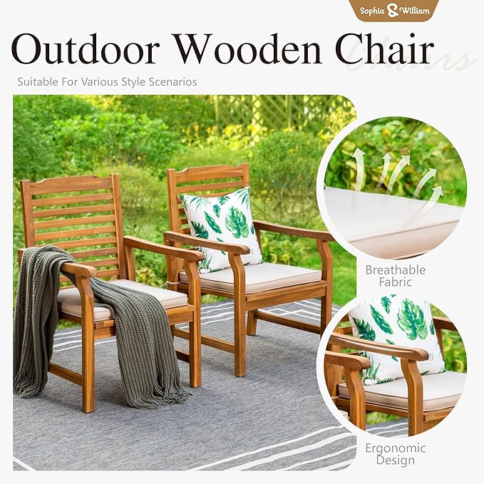 Sophia & William Patio Outdoor Table and Chairs Set, Patio Dining Sets for 6-8, 7 Pieces Patio Table Set for Backyard Deck Porch Outside, Acacia Wood Table Expandable with 1.97" Hole