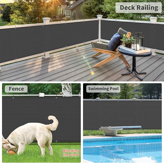 LOVE STORY Balcony Privacy Screen, 3'x3' Deck Shield Screen Fence Cover,UV Protection and Weather-Resistant,3 FT Height for Deck, Patio, Backyard, Outdoor Pool, Porch, Railing, Dark Grey