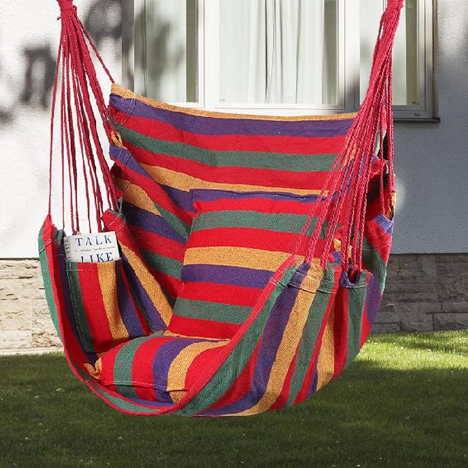 Goutime Hammock Chair, Boho Hanging Rope Ceiling Swing, Macrame Hanging Swinging Chair for Indoor,Outdoor,Bedroom,Outside,Garden,Balcony,Yard,Deck,Max 330 Lbs,Red