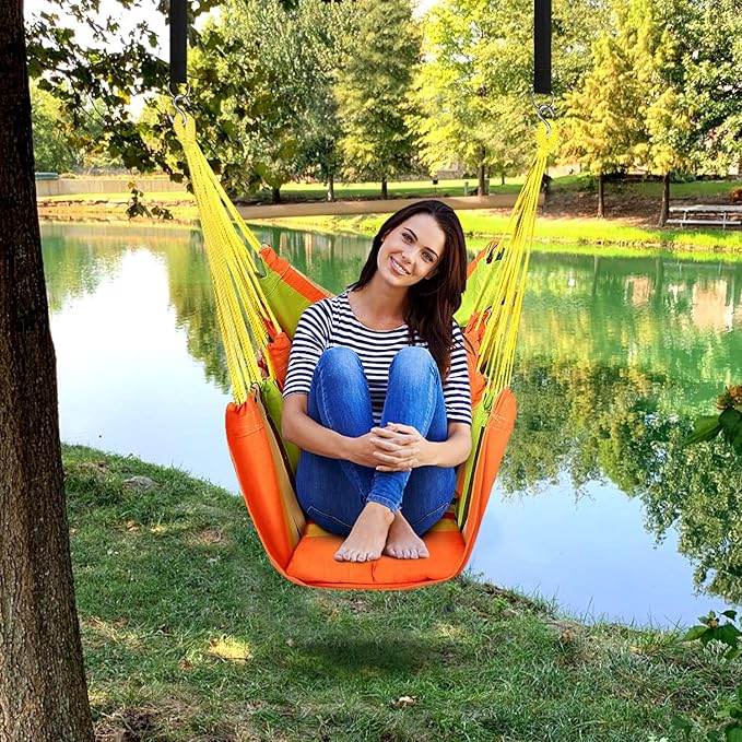 KPX Ourdoor Hanging Hammock Chair – Comfortable Tree Swing Chair Large Size 110X130cm（Without Pillows） - 330 Lbs Weight Capacity (Orange)