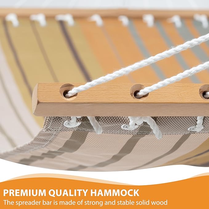 Lazy Daze Hammocks Quick Dry Hammock with Spreader Bar Textliene Fabric Double 2 Person Hammock with Chains Outdoor Patio Poolside Backyard Beach 450 lbs Capacity, Coffee Stripes