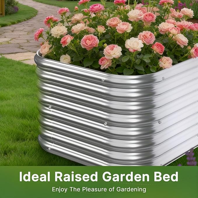 4 PCS Tall 2x2x1.5ft Galvanized Raised Garden Bed Outdoor, Metal Garden Bed for Vegetables, Above Ground Garden Box for Flower, Steel Raised Beds for Gardening