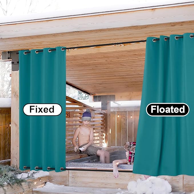 NICETOWN Blackout Top & Bottom Grommet Outdoor Curtains for Patio Waterproof Set of 2, Wind-Break Thermal Outdoor Drapes Cold & Heat Block Keep Privacy for Pergola, Peacock Teal, W52 x L84