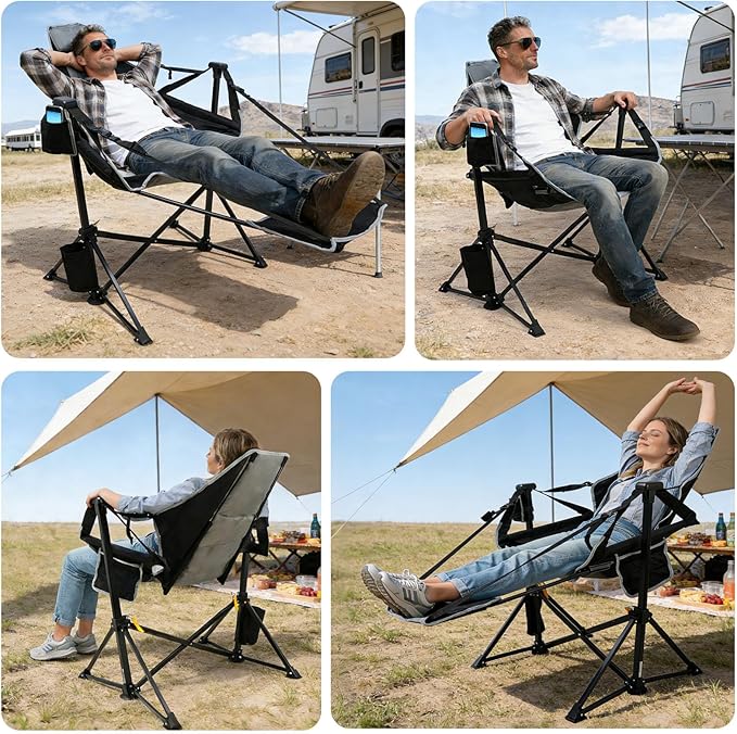 Suteck Hammock Camping Chair with Footrest, Oversized Swinging Folding Chair for Adults, Heavy Duty Portable Rocking Camp Chair with Cup Holder & Pillow for Beach, Patio, Lawn, Supports up to 500 lbs