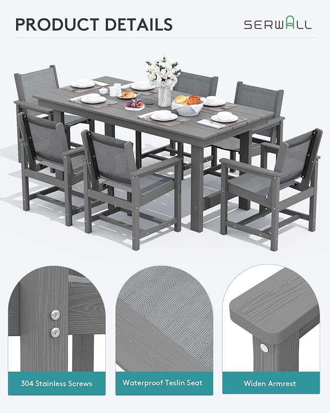 SERWALL 5 Piece Patio Dining Sets, Outdoor HDPE Dining Furniture Set with Umbrella Hole Cut-Out Table and 4 Woven Chairs, Gray