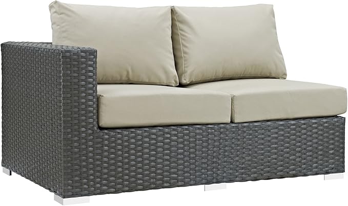 Modway EEI-1858-CHC-BEI Sojourn Wicker Rattan Outdoor Patio Coffee Table, Left-Arm Loveseat, Canvas Antique Beige