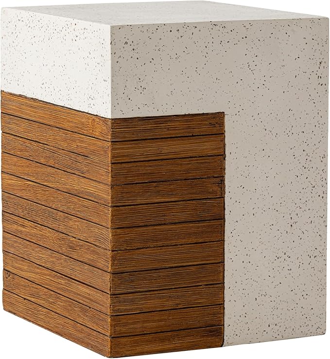 COSIEST Concrete Side Table, Rectangular Outdoor End Table w Faux Wood Design,15''Patio Side Tables End Table, Outdoor Accent Side Tables for Garden and Patio, Terrazzo