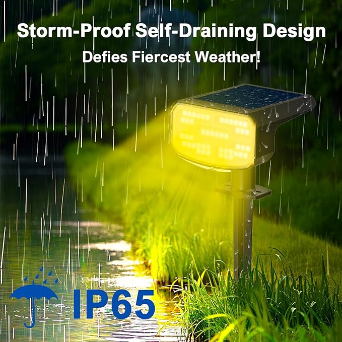 Solar Lights Outdoor Waterproof IP65, Super Bright LED, 3000K 2 Lighting Modes, Solar Powered Yard Garden Solar Spot Lights for Outside Landscape Auto On/Off -6 Pack