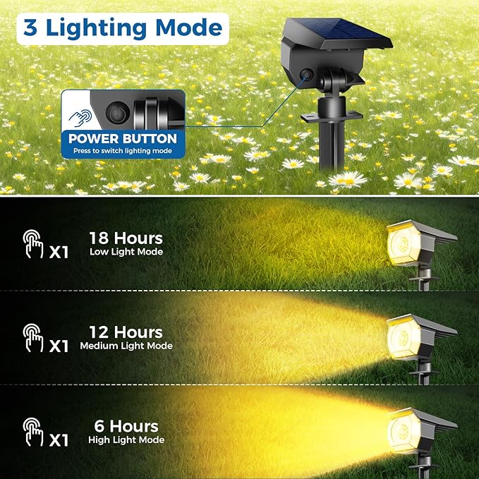 6 Pack Solar Spot Lights Outdoor, Solar Spotlights Outdoor Waterproof 2-in-1 Auto On/Off Landscape Lighting for Outside Yard Wall Garden Pathway(Warm White)