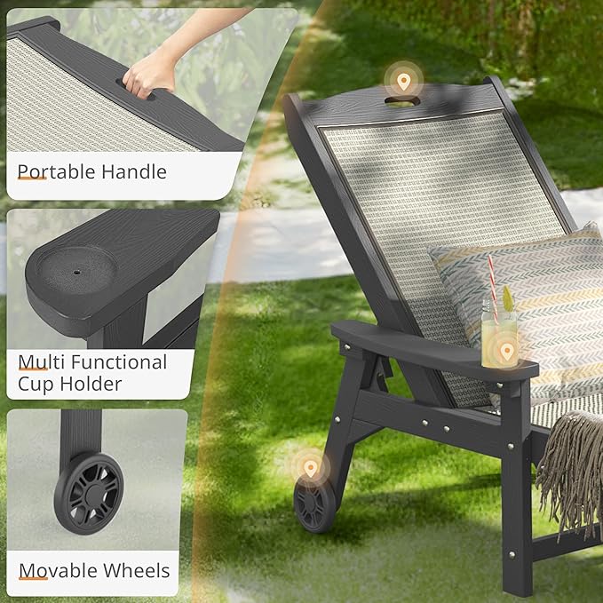 LUE BONA Chaise Lounge Chair Outdoor Set of 2, HDPS and HDPE Wicker Material, Patio Chaise Lounge with Adjustable Backrest, Resin Pool Lounge Chairs with Wheels for Backyard, Poolside and Deck
