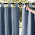 NICETOWN 2 Panels Self Stick Tab Top Outdoor Curtainss for Patio Waterproof, Indoor Outdoor Blinds Room Darkening Window Treatments Rain & Sun Blocking Drapes for Pool, W52 x L108, Stone Blue