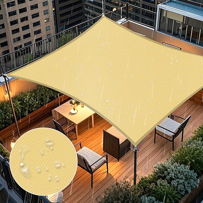 Artpuch Waterproof Sun Shade Sail, 08'x10' Sand Rectangular, UV Resistant Rain Canopy, Curved Edges Shade Cloth for Outdoor Patio, Deck, Yard