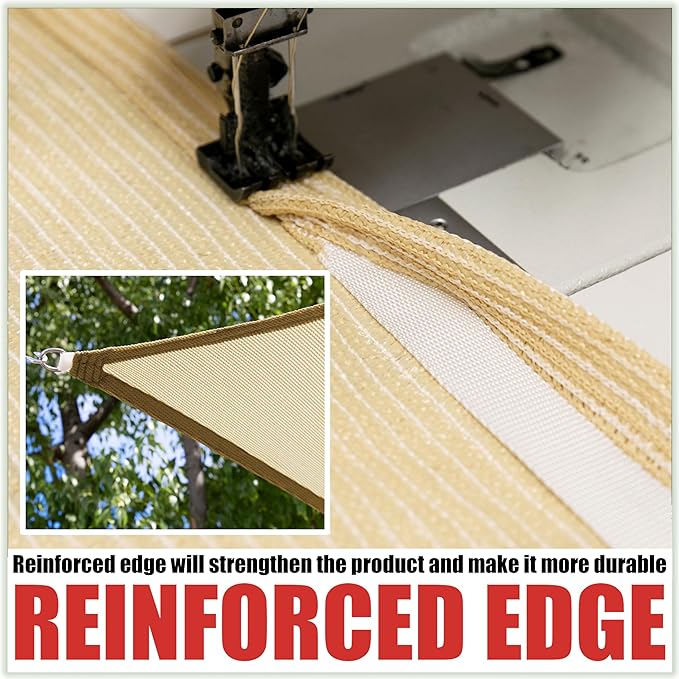 Royal Shade 10' x 10' x 14' Beige Triangle Sun Shade Sail Canopy Outdoor Patio Fabric Screen Awning RSTAPRT10 - UPF50+ 95% UV Blockage, Heavy Duty, Water & Air Permeable (We Make Custom Size)