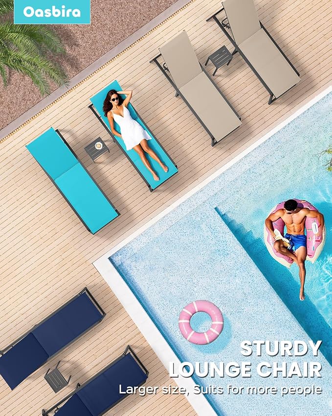 Aluminum Chaise Lounge Chair Outdoor, Foldable & No Assembly Patio Pool Lounge Chairs 5-Position Recliner for Outside Poolside, Fully Grounded Legs Sun Lounger for Beach, Yard, Khaki