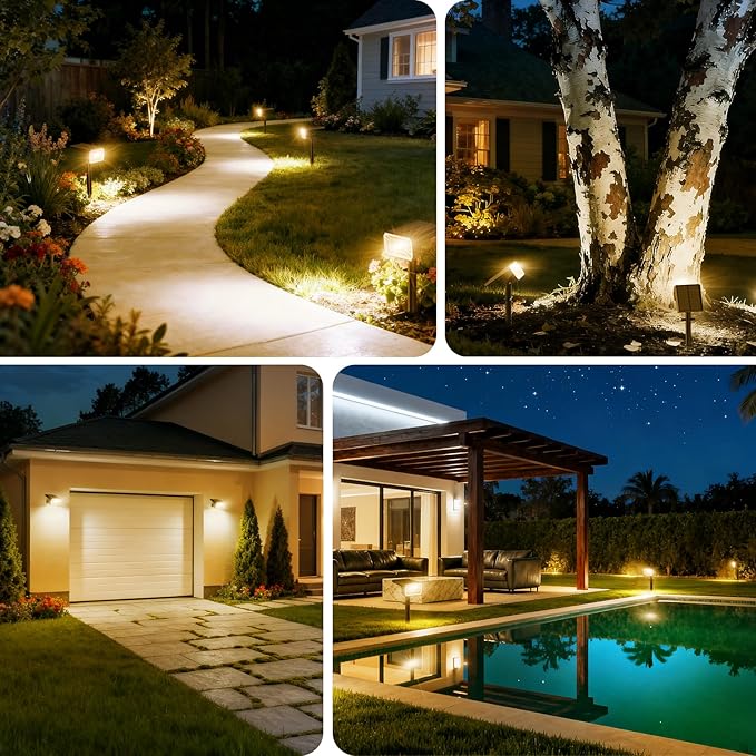 Solar Spot Lights Outdoor Waterproof IP65, [4 Pack/100 LED/4 Modes] Solar Landscape Spotlights, Auto On/Off High Lumens Spot Lights for Outside Yard Garden Pathway(Warm White)